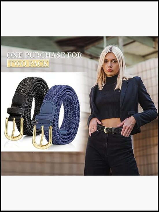 2 Pack Braided Stretch Belt Elastic Woven Fabric Gold Buckle Always Fit main image 7